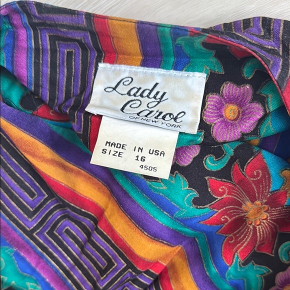 Lady Carol Vintage Blue Purple Red Button Down Shirt Skirt Set - Picture 2 of 10